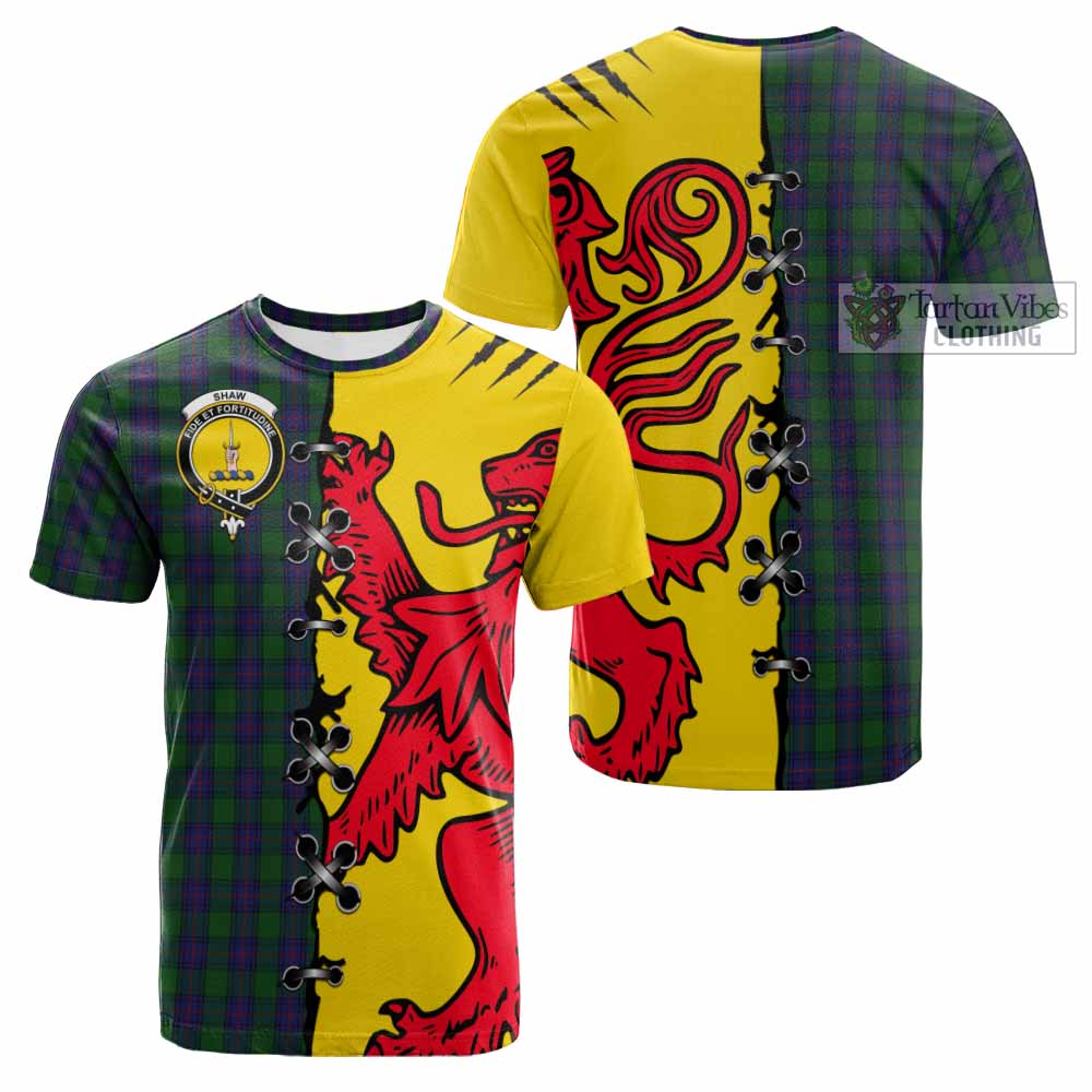 Shaw Tartan Family Crest Cotton T-shirt Lion Rampant Honor - Tartan Vibes Clothing