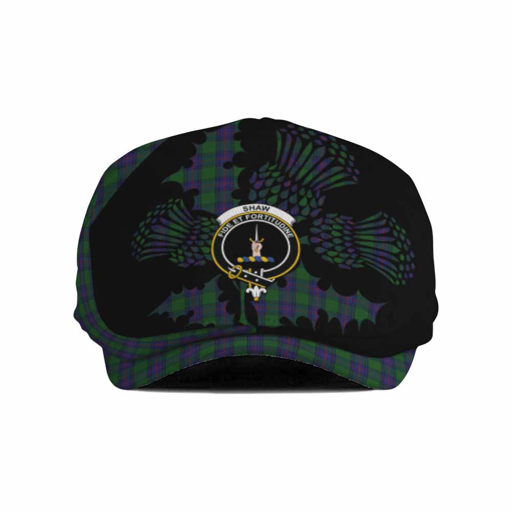Shaw Tartan Family Crest Flat Cap, Jeff Cap Scotland Thistle Floral