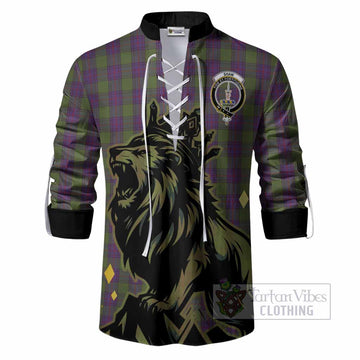 Shaw Tartan Family Crest Ghillie Shirt Crowned Lion Roaring