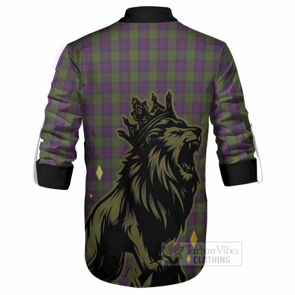 Shaw Tartan Family Crest Ghillie Shirt Crowned Lion Roaring