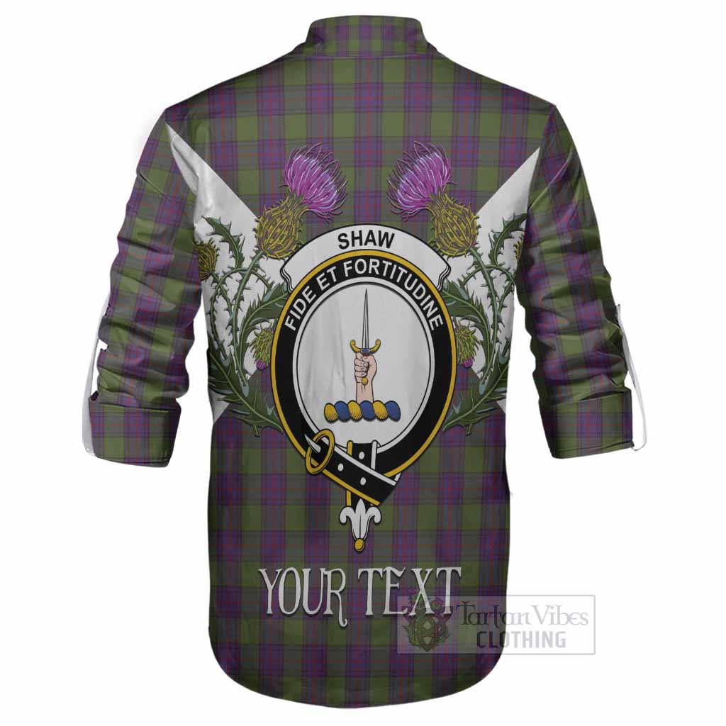 Shaw Tartan Family Crest Ghillie Shirt Scottish Burns Night Thistle Floral