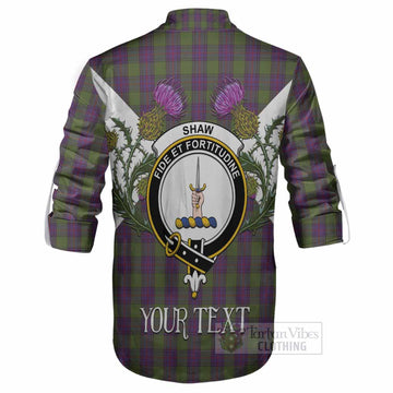 Shaw Tartan Family Crest Ghillie Shirt Scottish Burns Night Thistle Floral