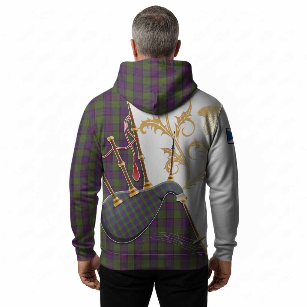 Shaw Tartan Family Crest Hoodie Bagpipes with Scottish Thistle