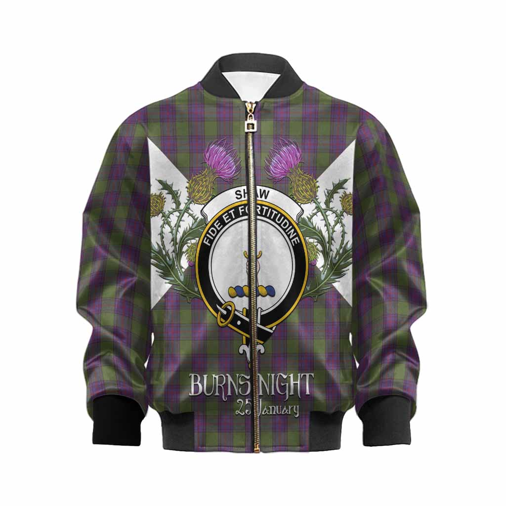 Shaw Tartan Family Crest Kid Bomber Jacket Scottish Burns Night Thistle Floral