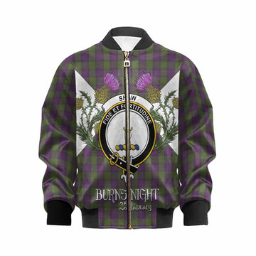 Shaw Tartan Family Crest Kid Bomber Jacket Scottish Burns Night Thistle Floral