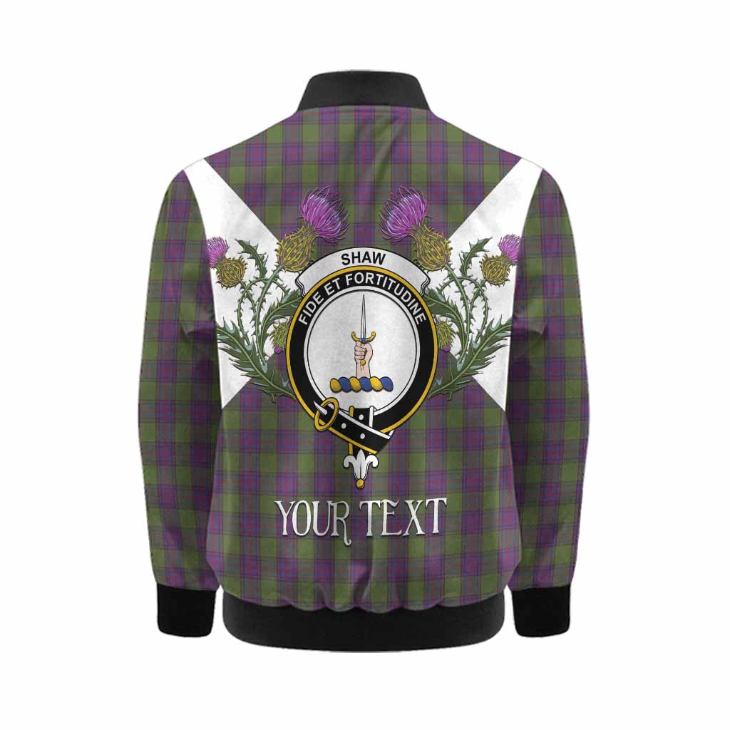 Shaw Tartan Family Crest Kid Bomber Jacket Scottish Burns Night Thistle Floral