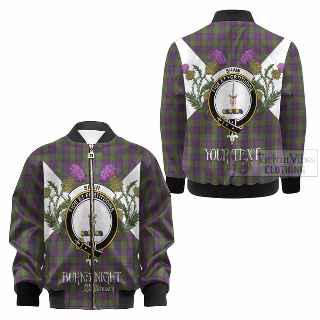 Shaw Tartan Family Crest Kid Bomber Jacket Scottish Burns Night Thistle Floral