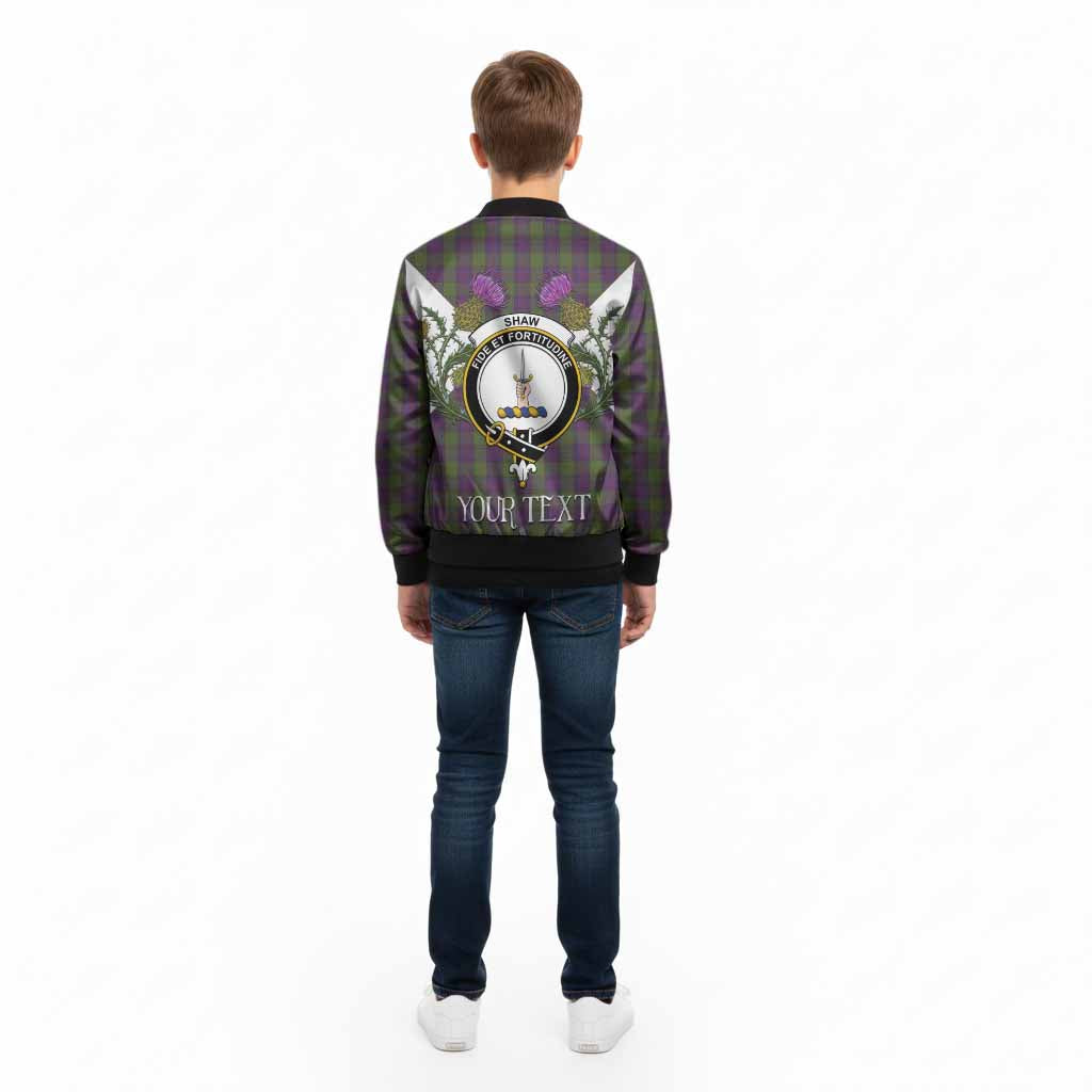 Shaw Tartan Family Crest Kid Bomber Jacket Scottish Burns Night Thistle Floral