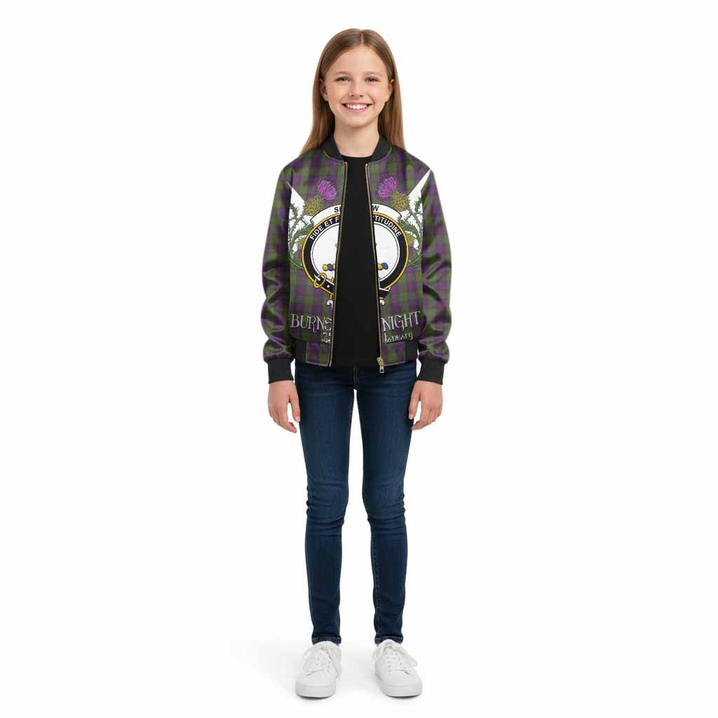 Shaw Tartan Family Crest Kid Bomber Jacket Scottish Burns Night Thistle Floral