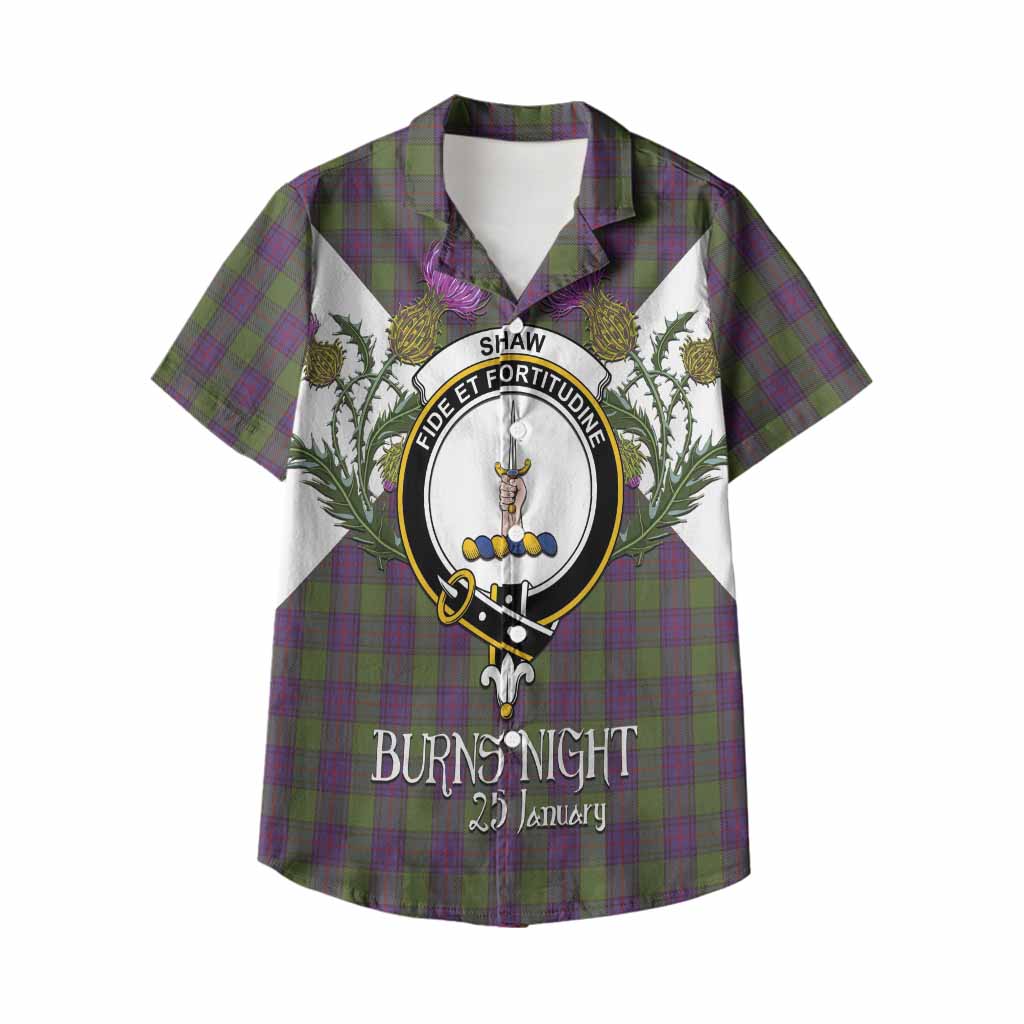Shaw Tartan Family Crest Kid Hawaiian Shirt Scottish Burns Night Thistle Floral