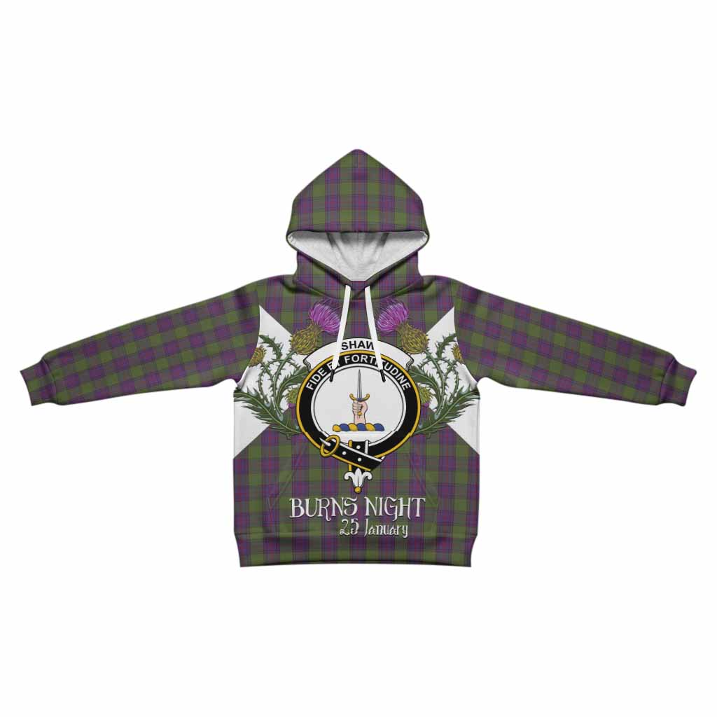 Shaw Tartan Family Crest Kid Hoodie Scottish Burns Night Thistle Floral