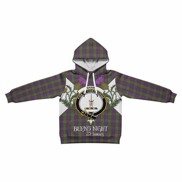 Shaw Tartan Family Crest Kid Hoodie Scottish Burns Night Thistle Floral