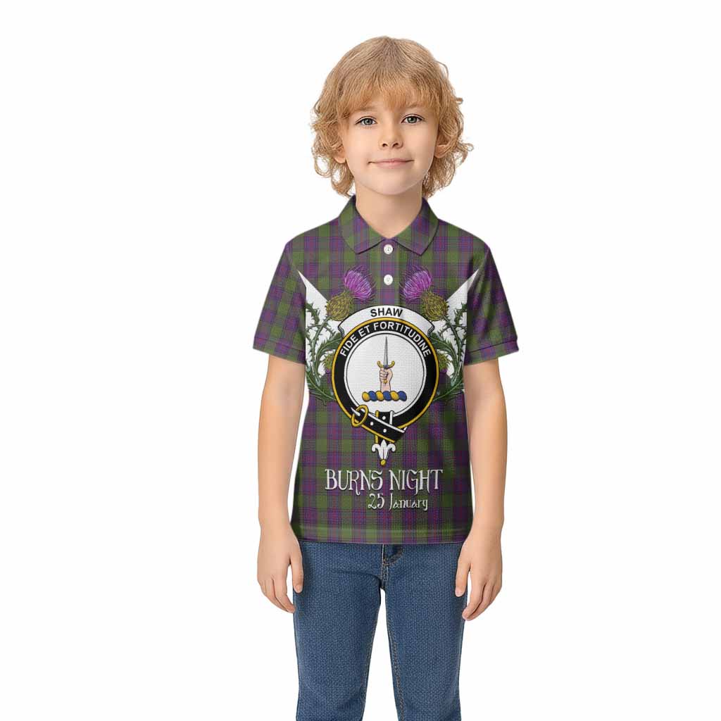 Shaw Tartan Family Crest Kid Polo Shirt Scottish Burns Night Thistle Floral