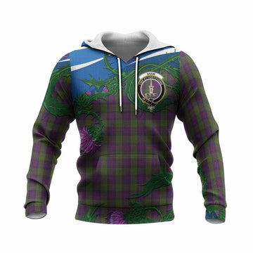 Shaw Tartan Family Crest Knitted Hoodie Thistle in Minimalism