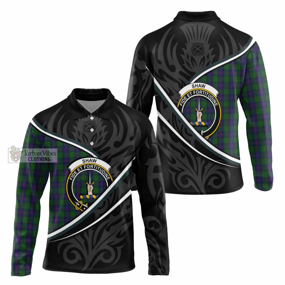 Shaw Tartan Family Crest Long Sleeve Polo Shirt Celtic Scottish Thistle Floral - Tartan Vibes Clothing