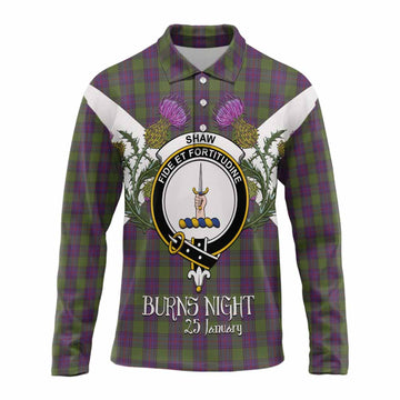 Shaw Tartan Family Crest Long Sleeve Polo Shirt Scottish Burns Night Thistle Floral