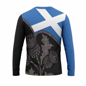 Shaw Tartan Family Crest Long Sleeve T-Shirt Scotland Thistle Floral Flag Style