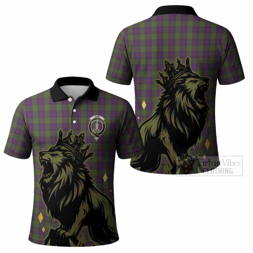 Shaw Tartan Family Crest Polo Shirt Crowned Lion Roaring
