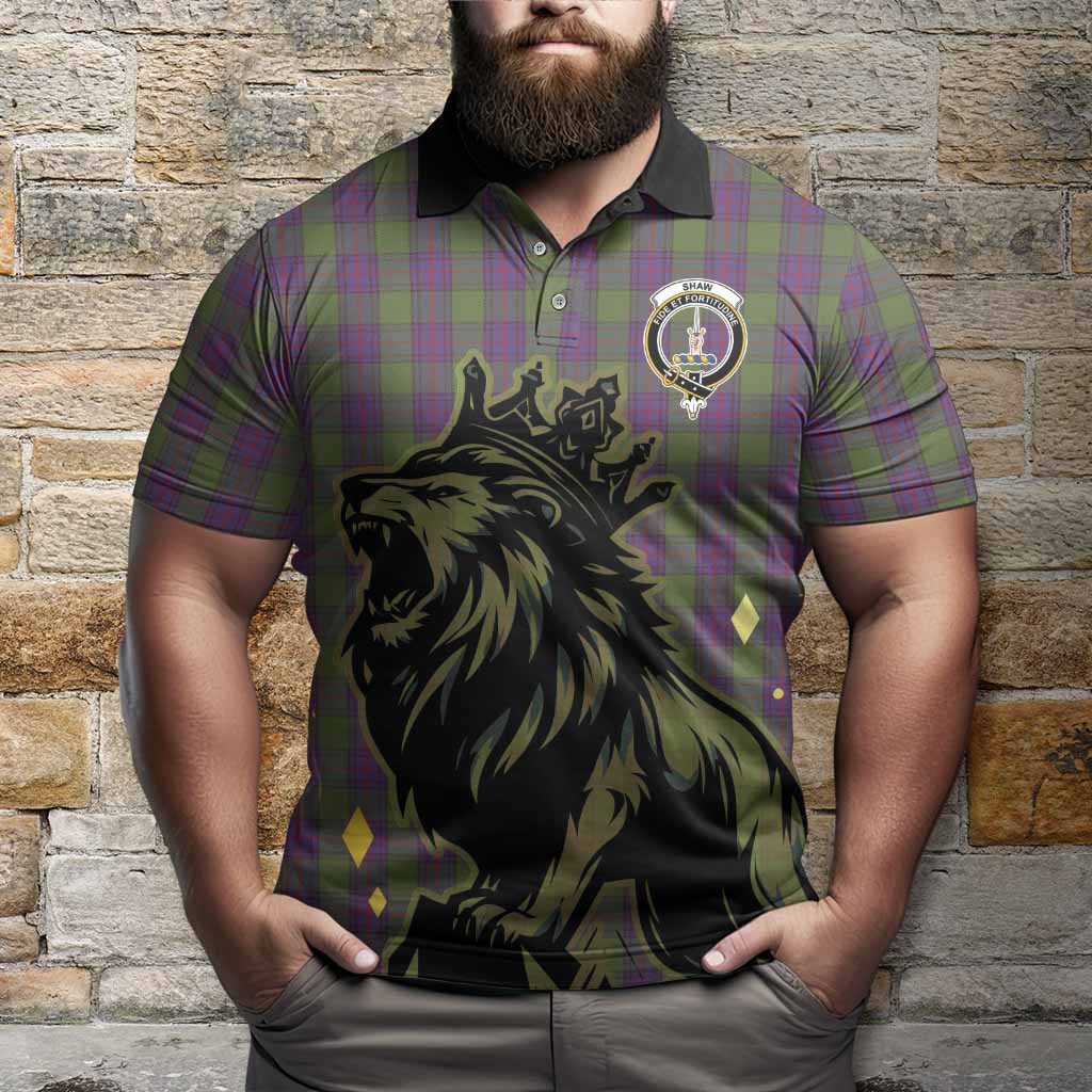 Shaw Tartan Family Crest Polo Shirt Crowned Lion Roaring