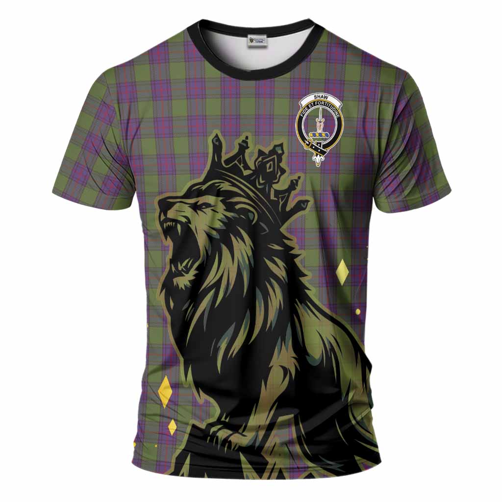 Shaw Tartan Family Crest T-Shirt Crowned Lion Roaring
