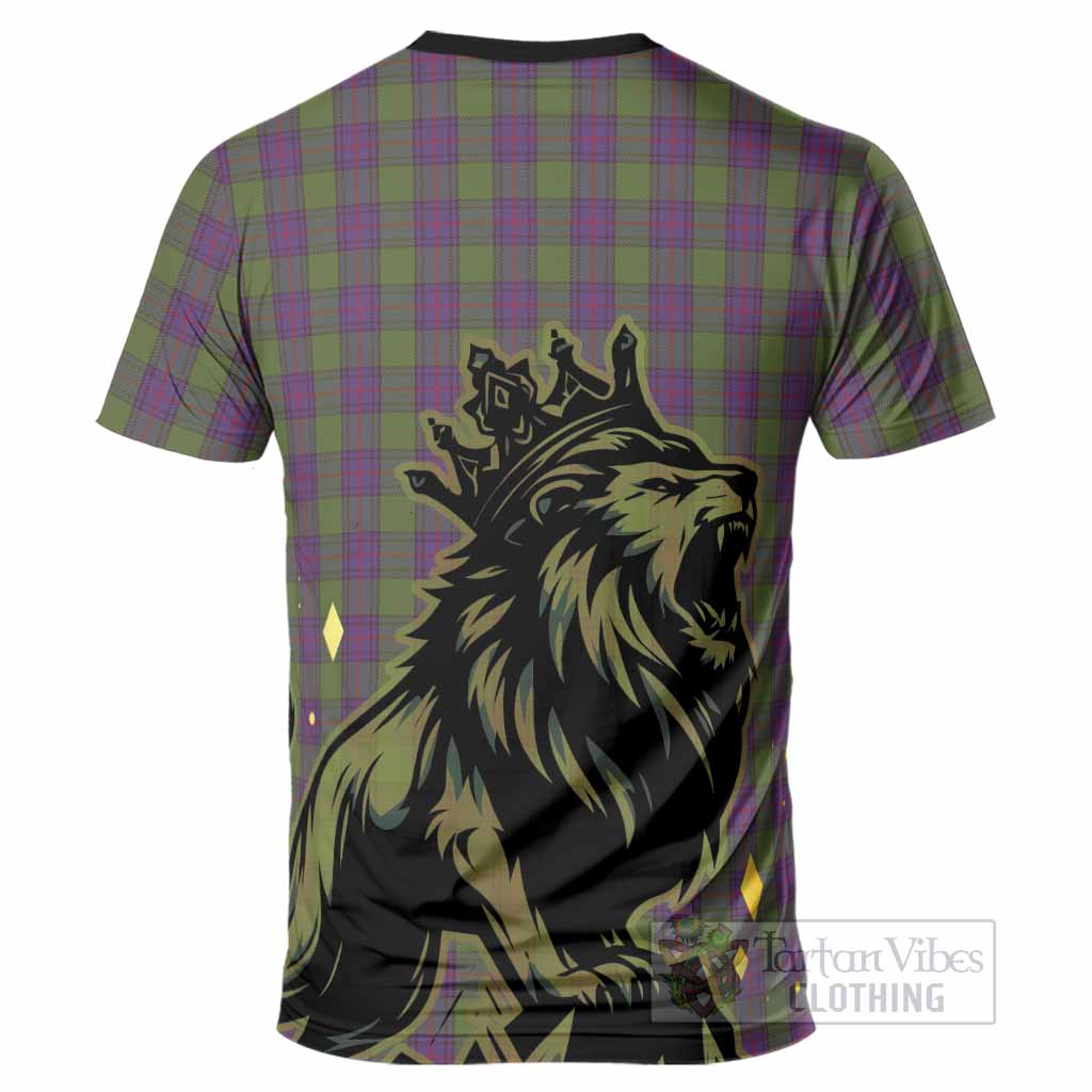 Shaw Tartan Family Crest T-Shirt Crowned Lion Roaring