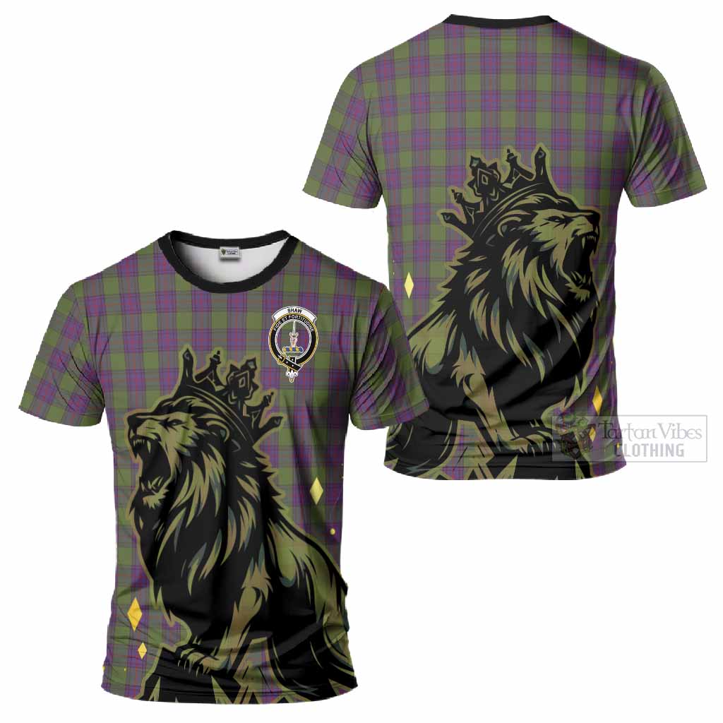 Shaw Tartan Family Crest T-Shirt Crowned Lion Roaring