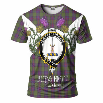 Shaw Tartan Family Crest T-Shirt Scottish Burns Night Thistle Floral