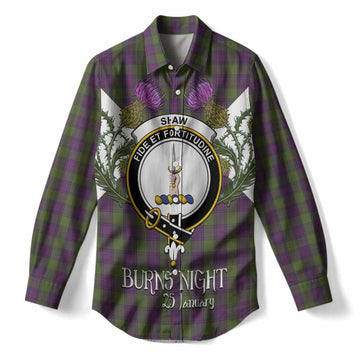 Shaw Tartan Family Crest Women Casual Shirt Scottish Burns Night Thistle Floral