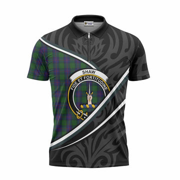 Shaw Tartan Family Crest Zipper Polo Shirt Celtic Scottish Thistle Floral