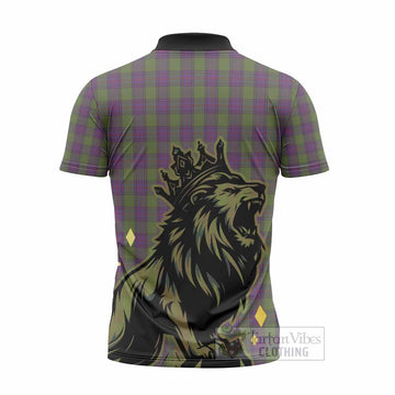 Shaw Tartan Family Crest Zipper Polo Shirt Crowned Lion Roaring