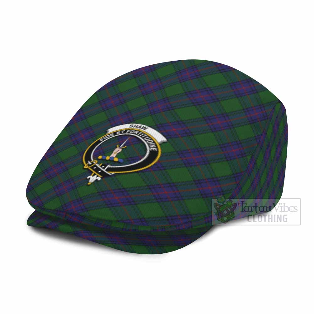 Shaw Tartan Flat Cap, Jeff Cap Cross Style with Family Crest - Tartan Vibes Clothing