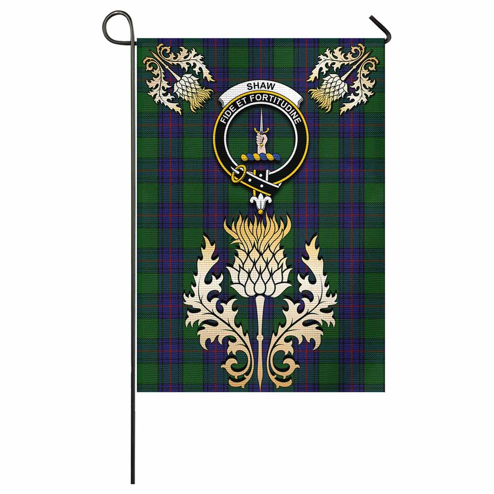 Shaw Tartan Garden Flag with Golden Regal Scottish Thistle Emblem - Tartan Vibes Clothing