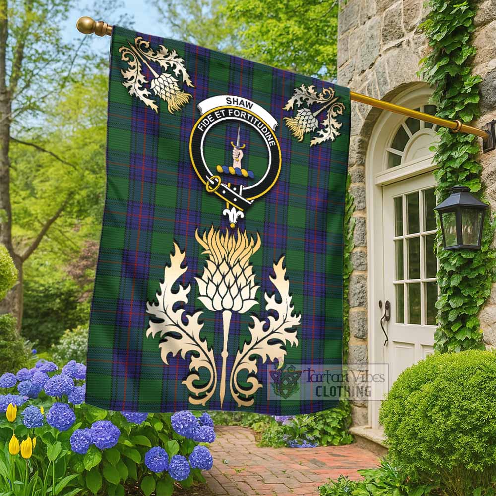 Shaw Tartan Garden Flag with Golden Regal Scottish Thistle Emblem - Tartan Vibes Clothing