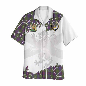 Shaw Tartan Hawaiian Shirt with Family Crest and Lion Rampant Grunge Style
