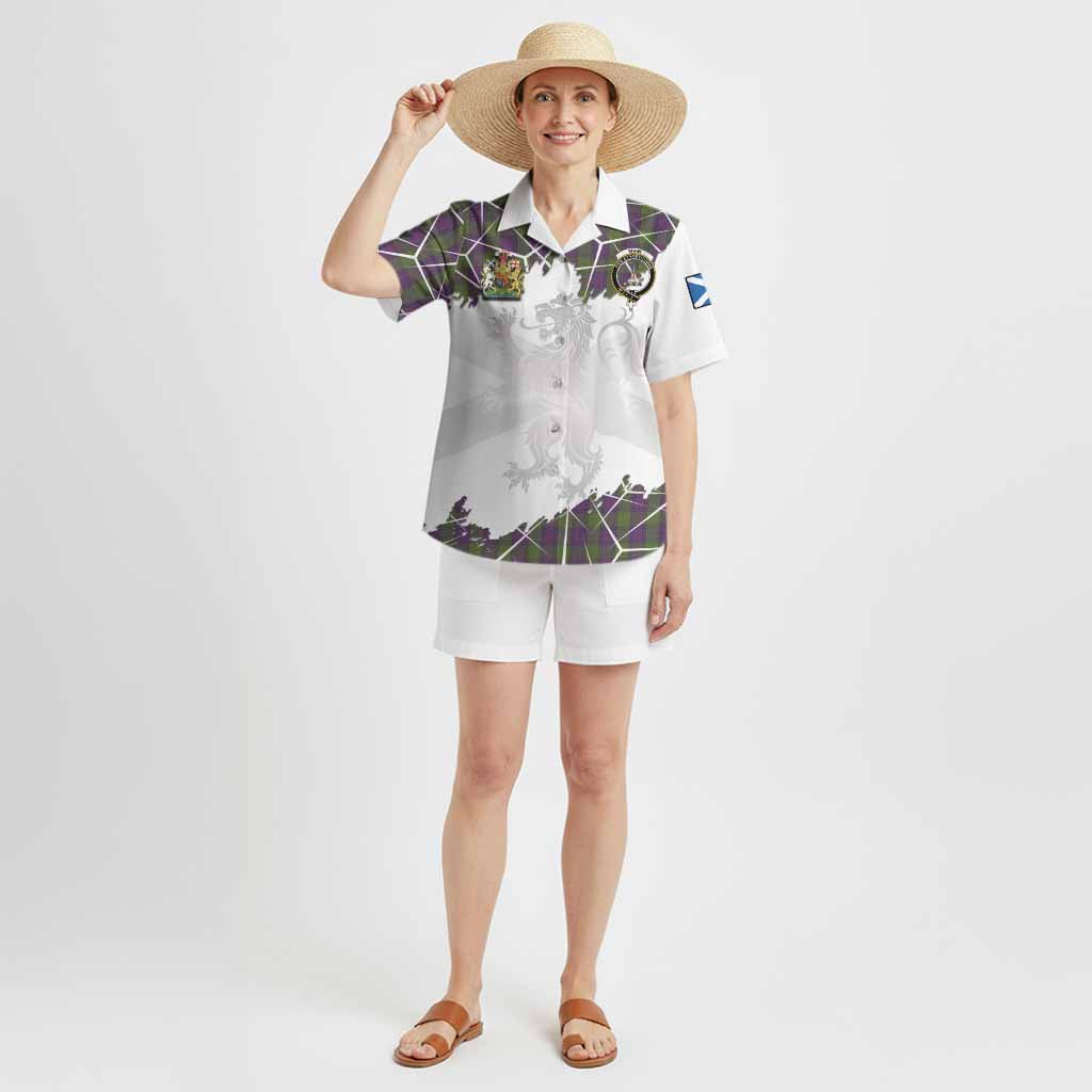 Shaw Tartan Hawaiian Shirt with Family Crest and Lion Rampant Grunge Style