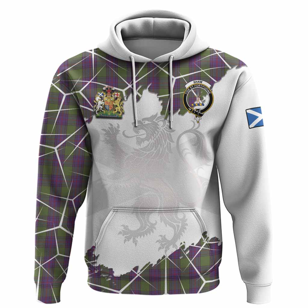 Shaw Tartan Hoodie with Family Crest and Lion Rampant Grunge Style