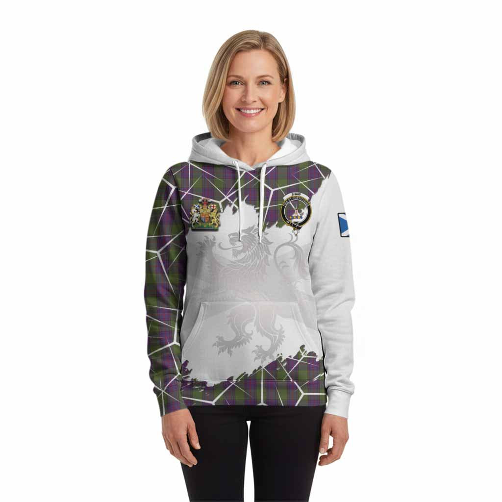 Shaw Tartan Hoodie with Family Crest and Lion Rampant Grunge Style
