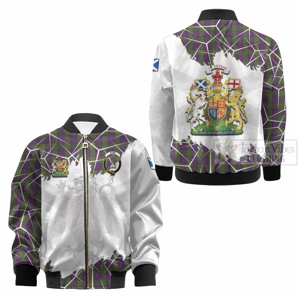 Shaw Tartan Kid Bomber Jacket with Family Crest and Lion Rampant Grunge Style