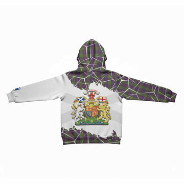 Shaw Tartan Kid Hoodie with Family Crest and Lion Rampant Grunge Style