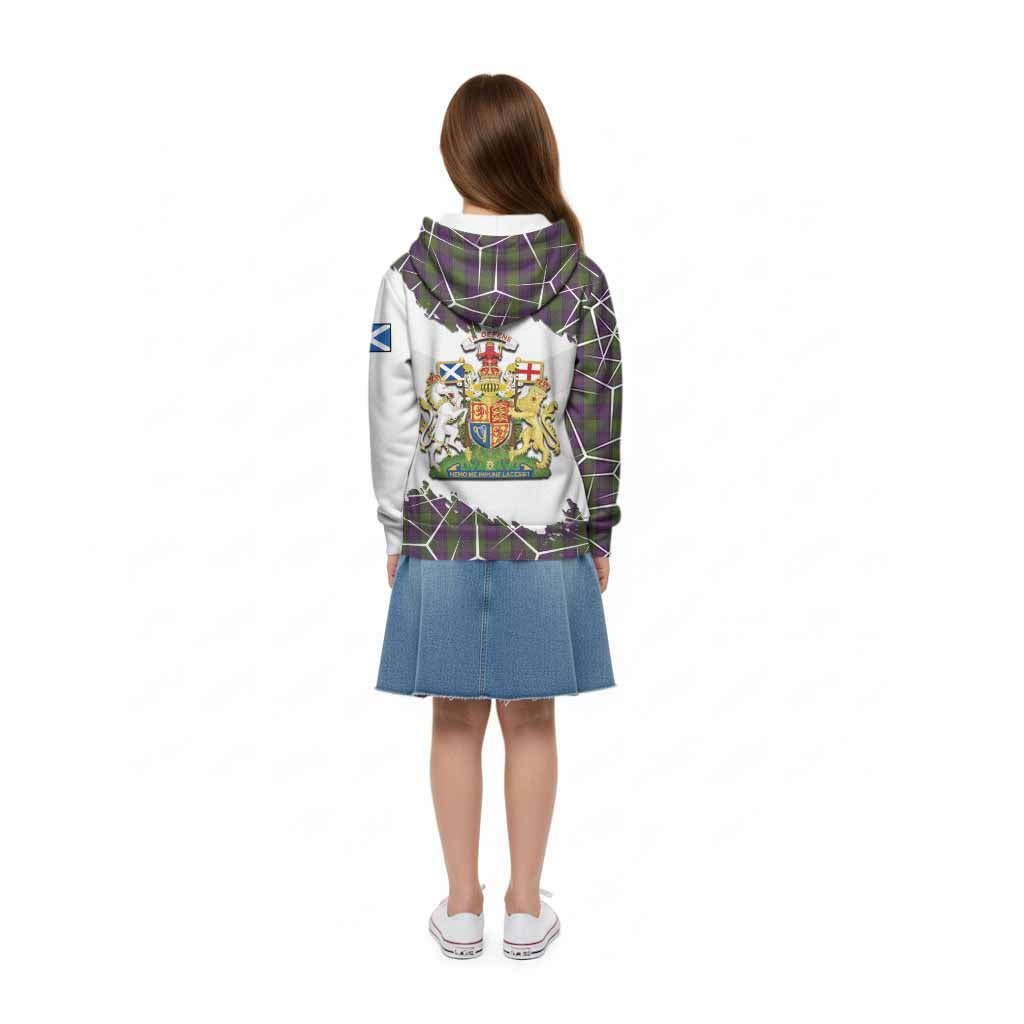 Shaw Tartan Kid Hoodie with Family Crest and Lion Rampant Grunge Style
