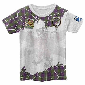Shaw Tartan Kid T-shirt with Family Crest and Lion Rampant Grunge Style