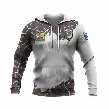 Shaw Tartan Knitted Hoodie with Family Crest and Lion Rampant Grunge Style