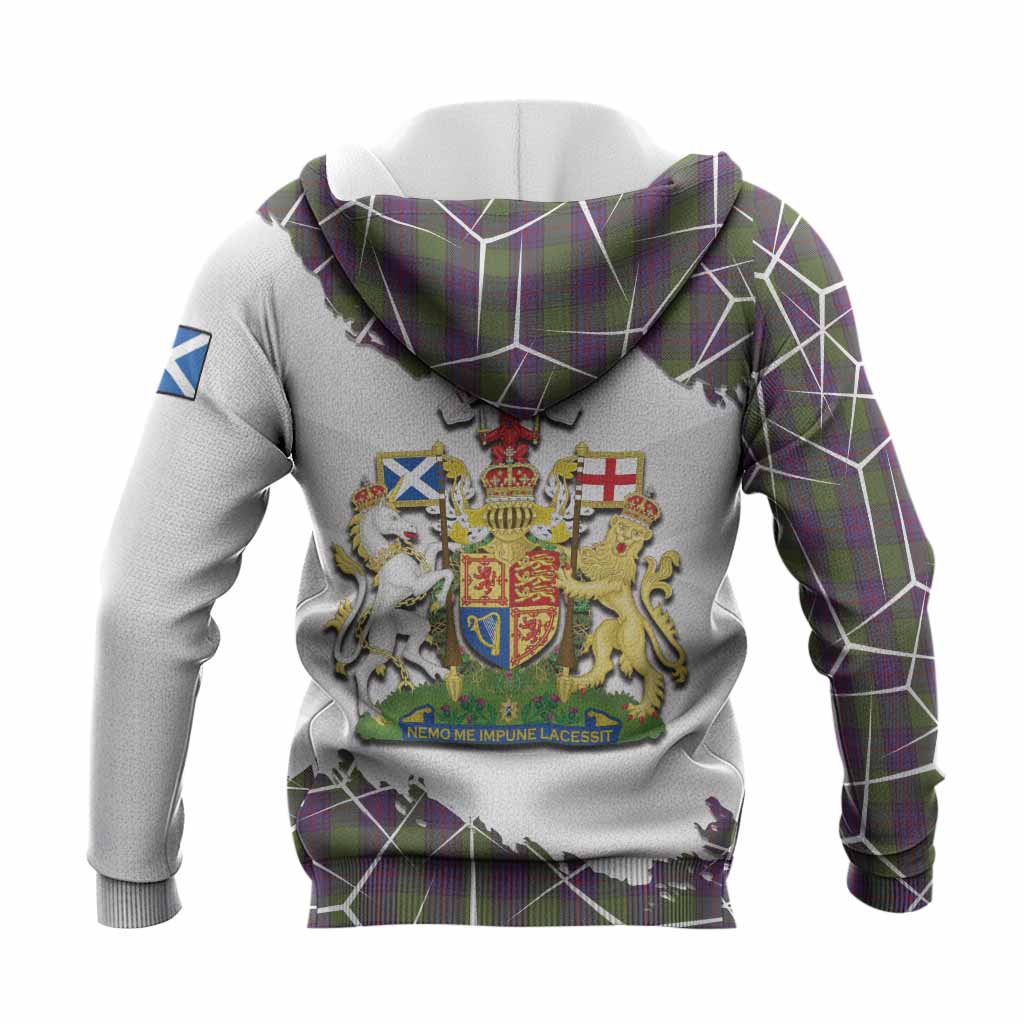 Shaw Tartan Knitted Hoodie with Family Crest and Lion Rampant Grunge Style