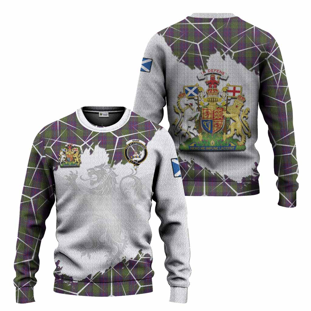 Shaw Tartan Knitted Sweater with Family Crest and Lion Rampant Grunge Style
