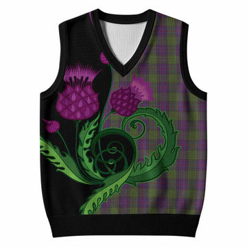 Shaw Tartan Knitted V-Neck Vest Traditional Scottish Thistle