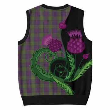Shaw Tartan Knitted V-Neck Vest Traditional Scottish Thistle