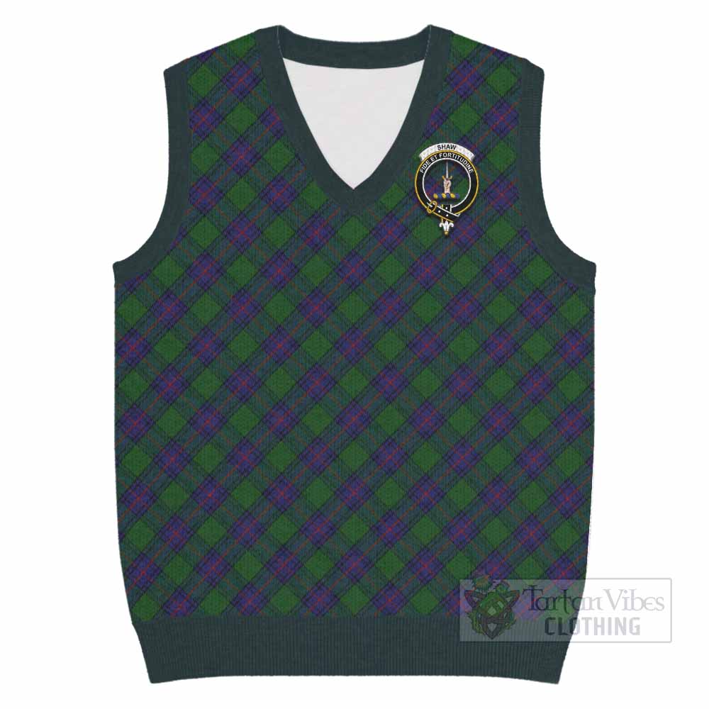 Shaw Tartan Knitted V-Neck Vest with Family Crest Cross Style