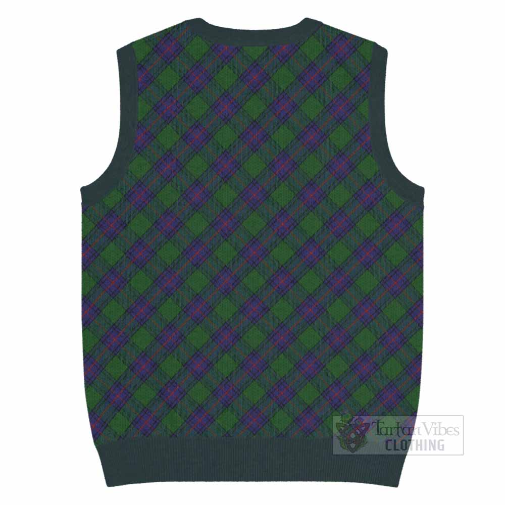 Shaw Tartan Knitted V-Neck Vest with Family Crest Cross Style