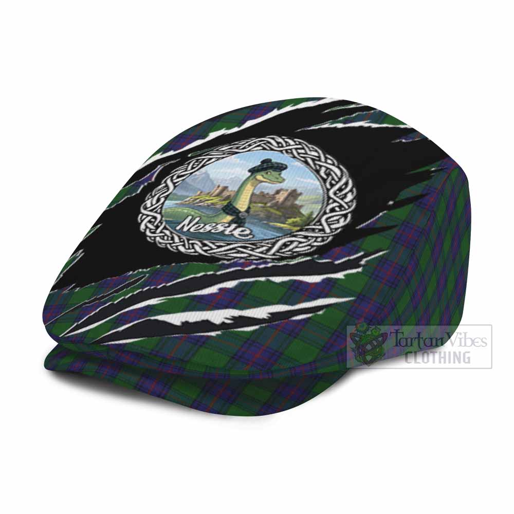 Shaw Tartan Loch Ness Monster Flat Cap, Jeff Cap Celtic Knot Nessie Art