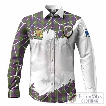 Shaw Tartan Long Sleeve Button Shirts with Family Crest and Lion Rampant Grunge Style